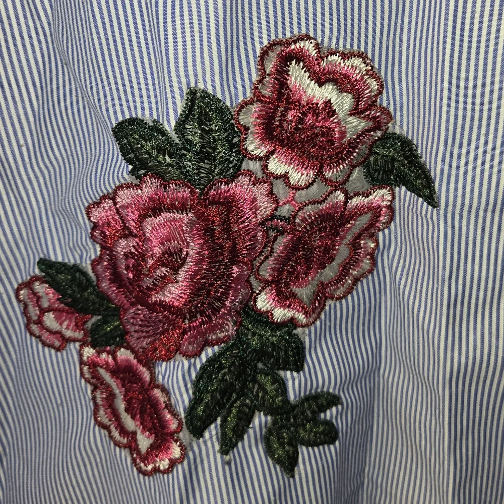 NWOT Women's Style House Blue White Stripe Floral Patch Dress Size 2X - Picture 5 of 11